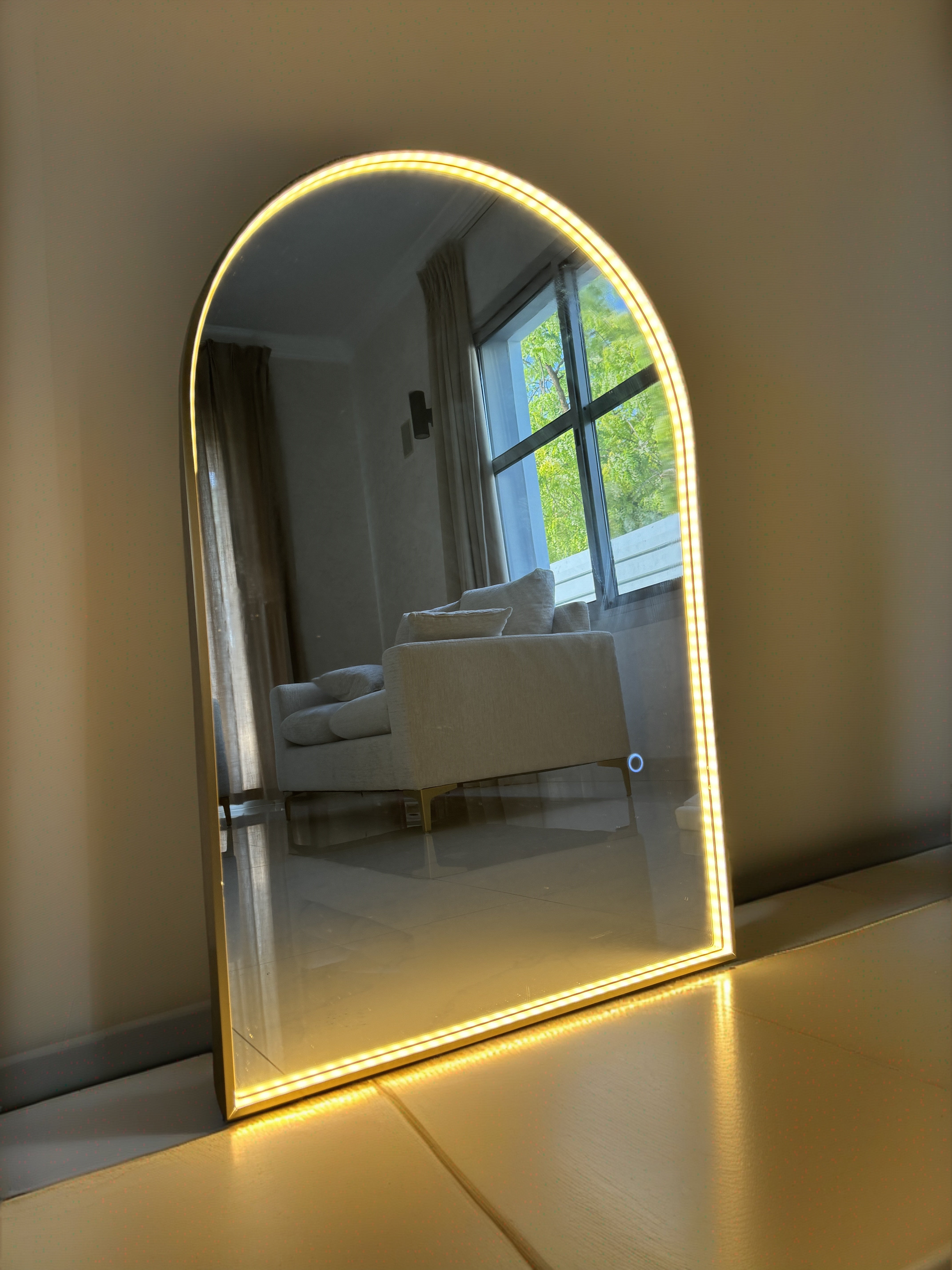 Glod Arch Mirror with Inner Frame LED 60x90cm