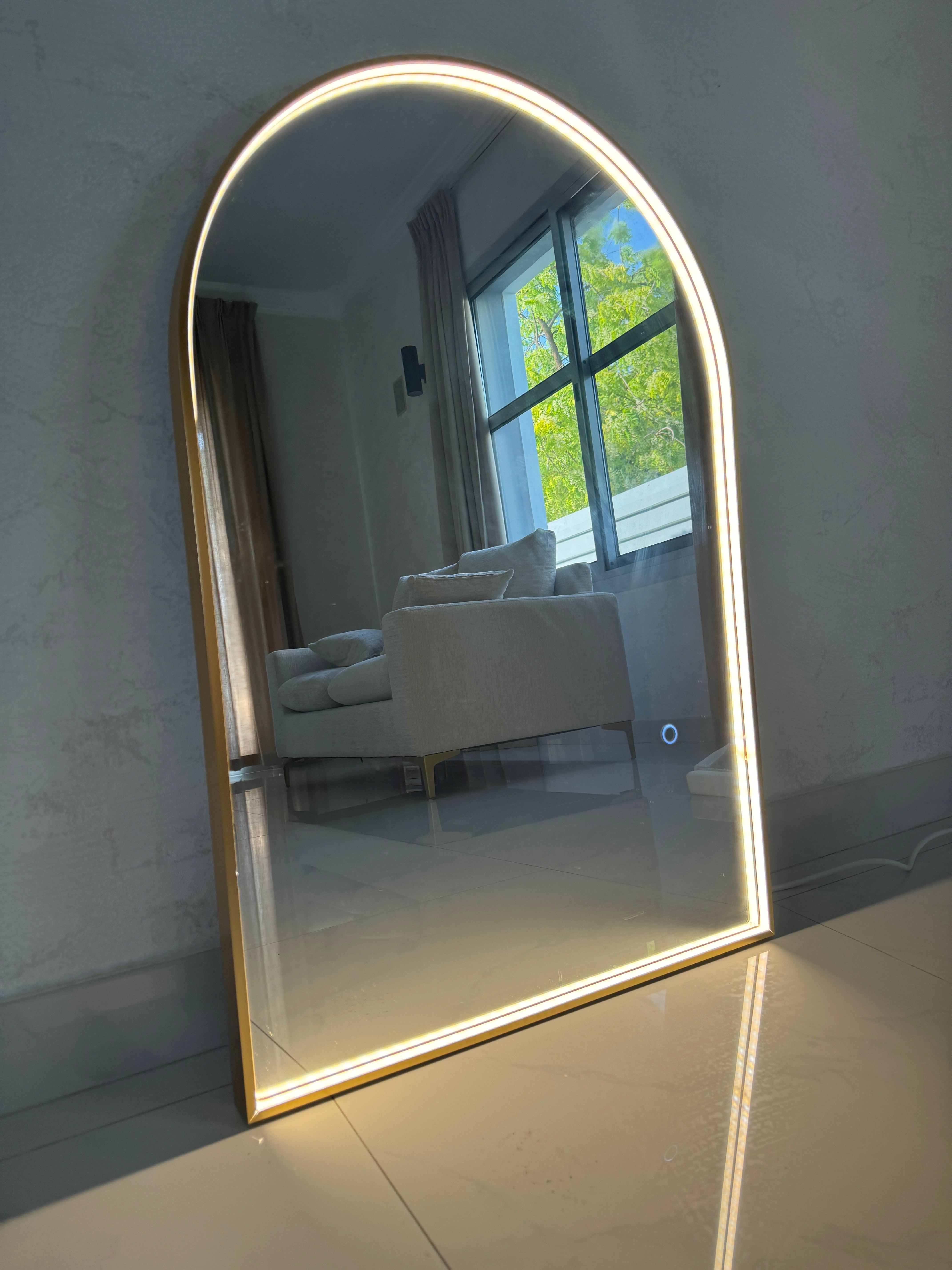 Glod Arch Mirror with Inner Frame LED 60x90cm