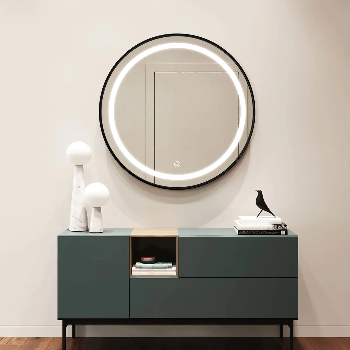 Black Round Wall Mirror With LED (5 Sizes)