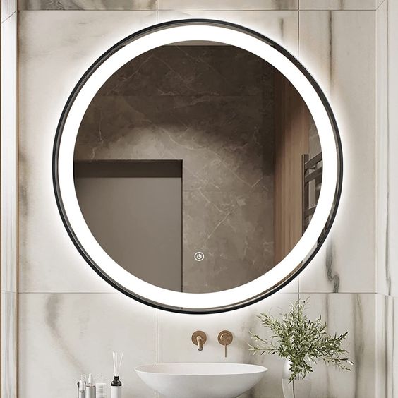 Black Round Wall Mirror With LED (5 Sizes)