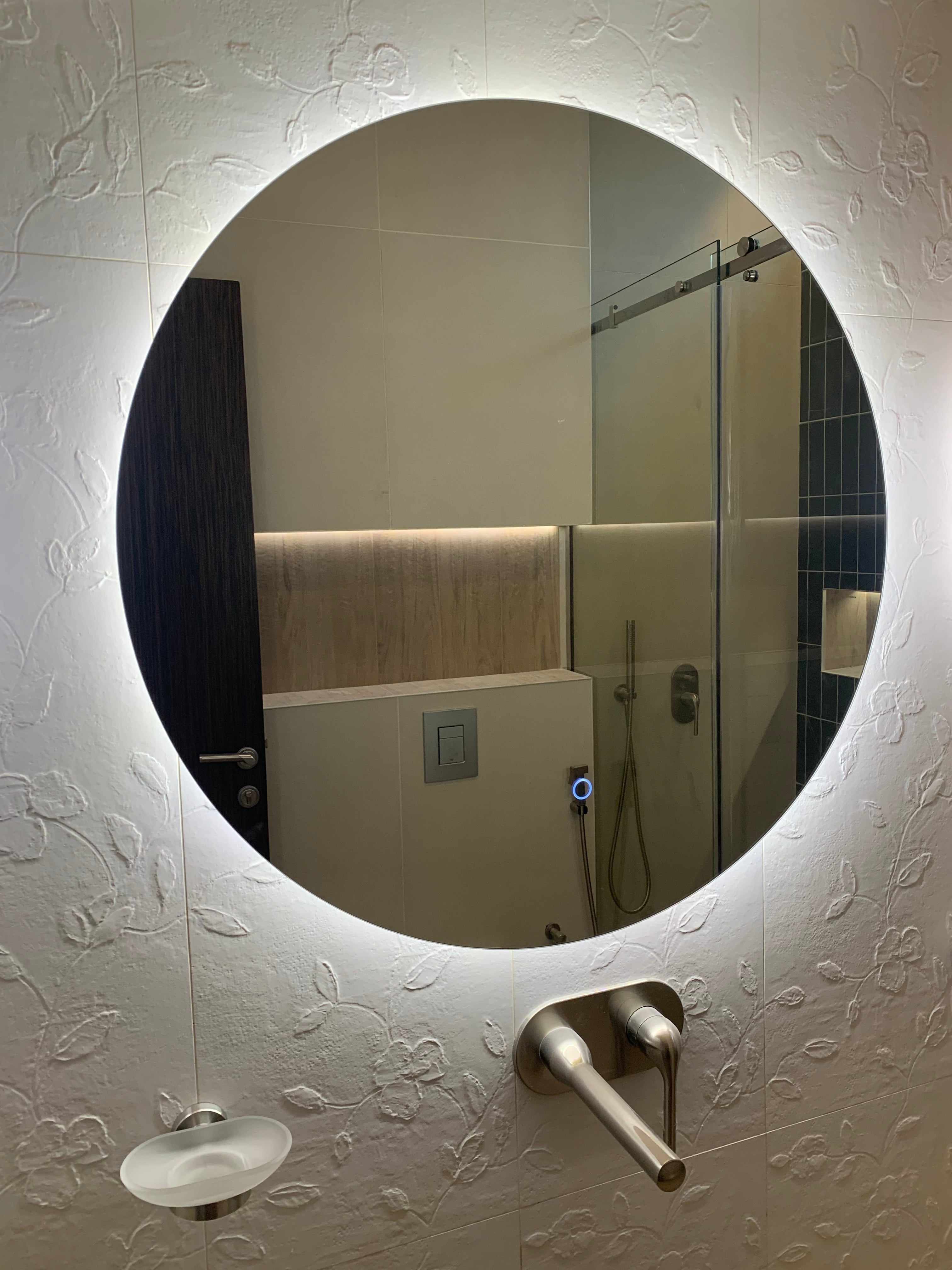 Frameless moon mirror with 3 colour led light(3 size)